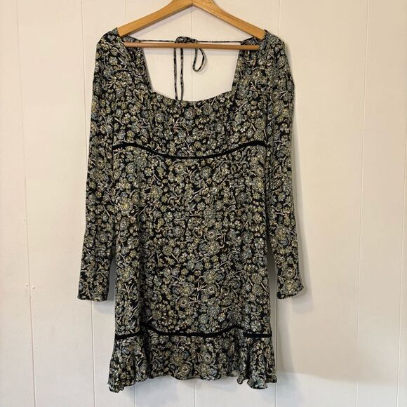 Free People Mini Dress 6/Small Boho Floral Long Sleeve Feminine Cottagecore Cute - Picture 2 of 16